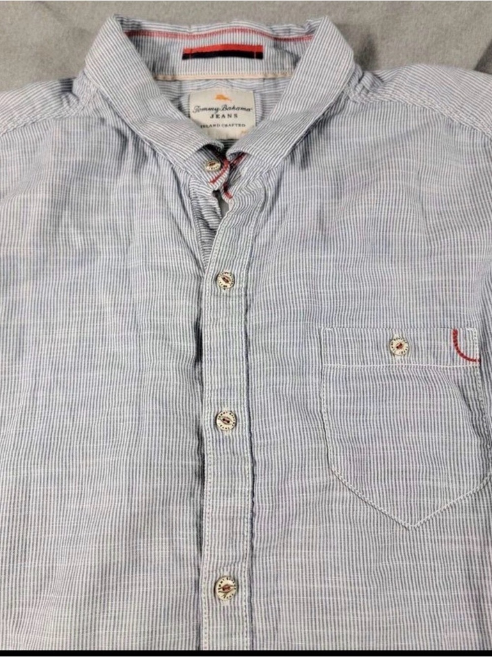Tommy Bahama Jeans Island Crafted Blue Stripe Cotton Button Front Shirt XL